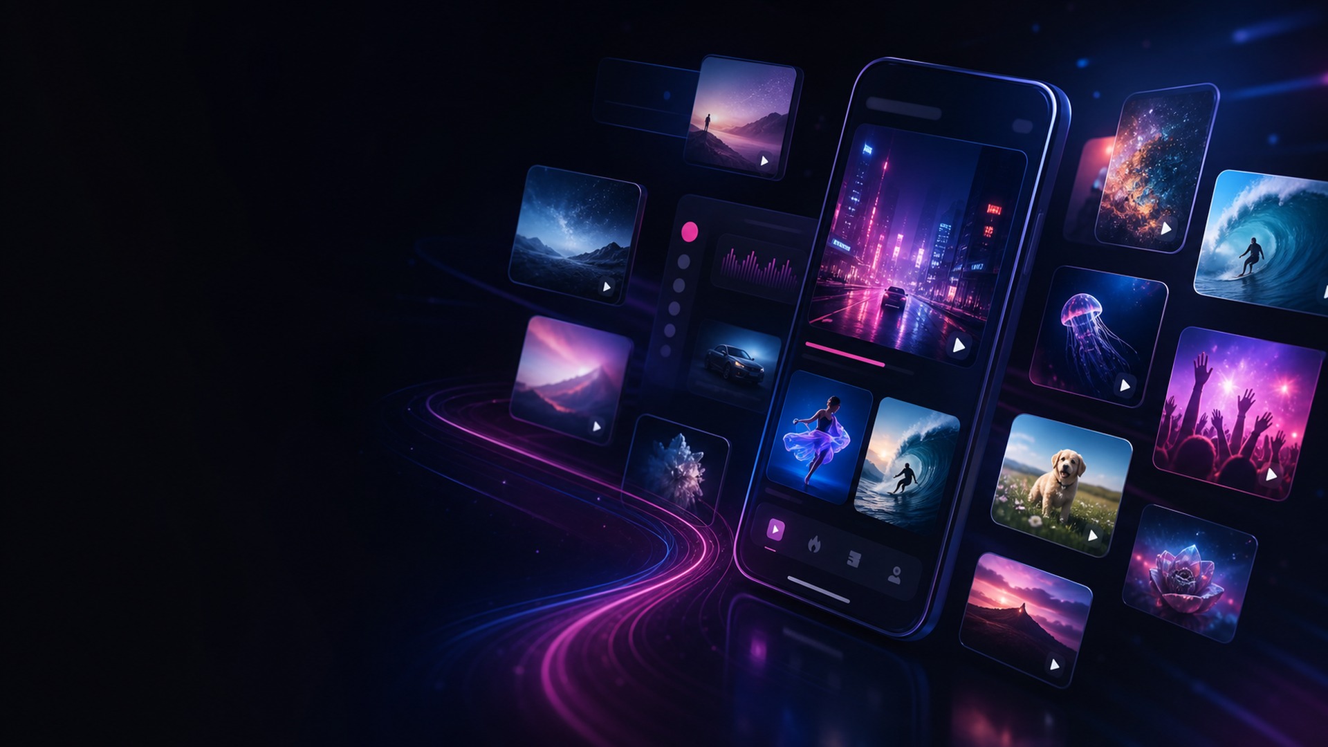 Abstract dark video discovery artwork for Binkplay